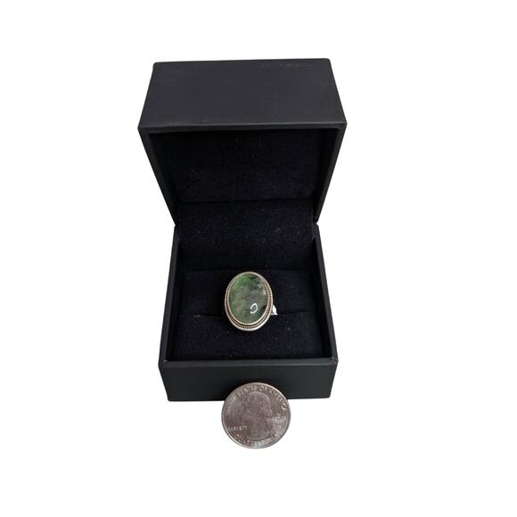 Prehnite Oval Cabochon Ring | 925 Sterling Silver | Size 7 - Picture 1 of 3